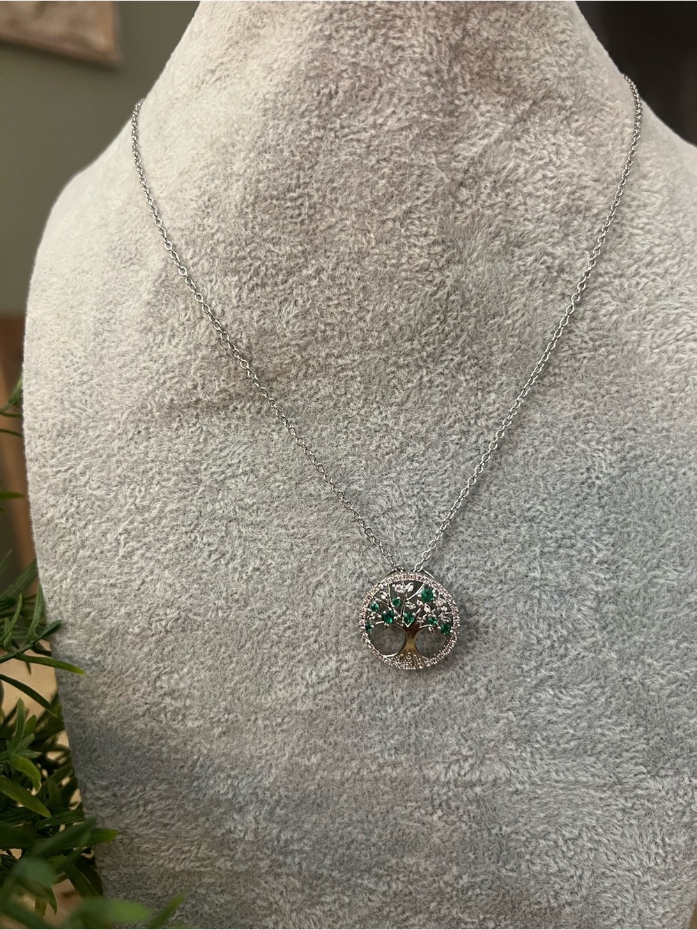 Silver Tree of Life Necklace with Green Stones
